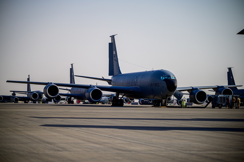 KC-135 Stratotanker Refuels F/A-18D Hornets