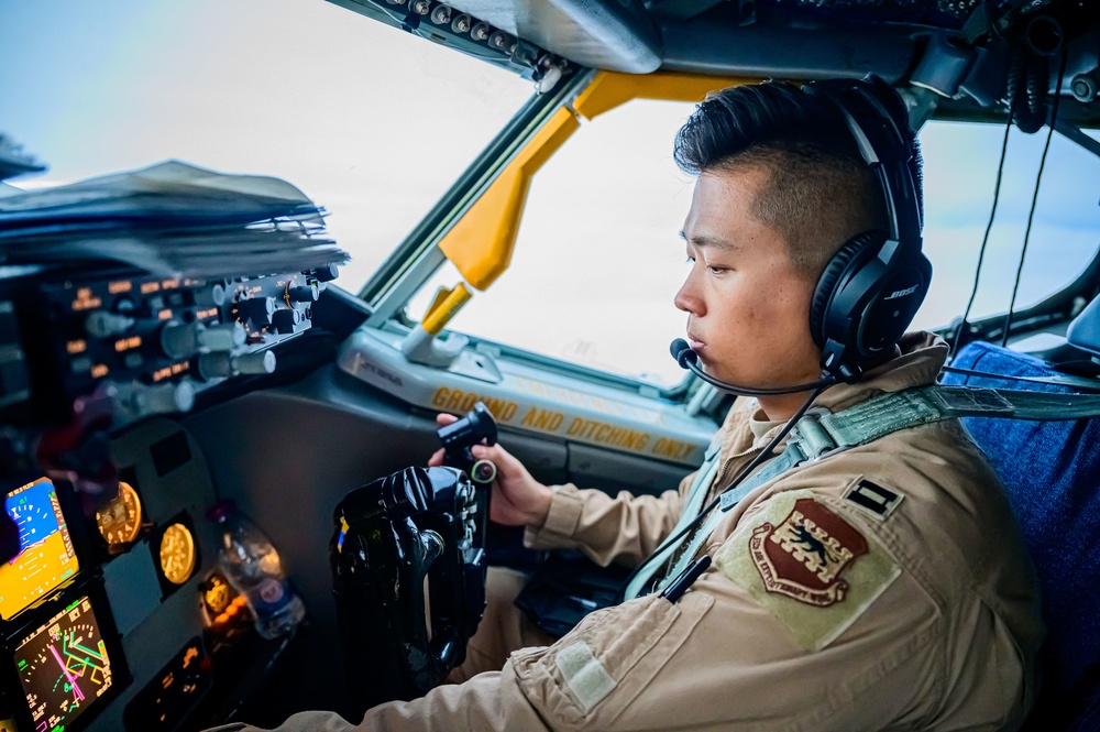 KC-135 Stratotanker Refuels F/A-18D Hornets