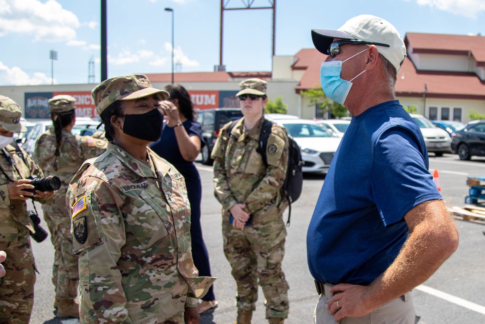 Brig. Gen. Janeen Birckhead Thanks Soldiers at Regency Stadium Vaccination Site