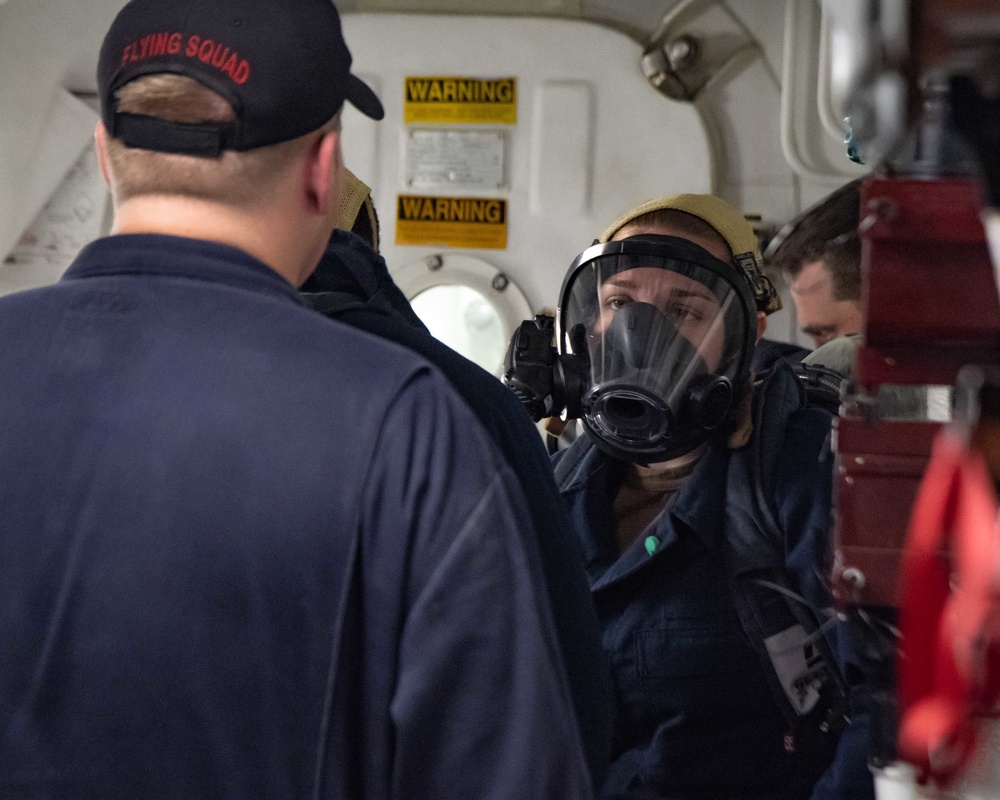 USS Kidd Conducts Damage Control Drill