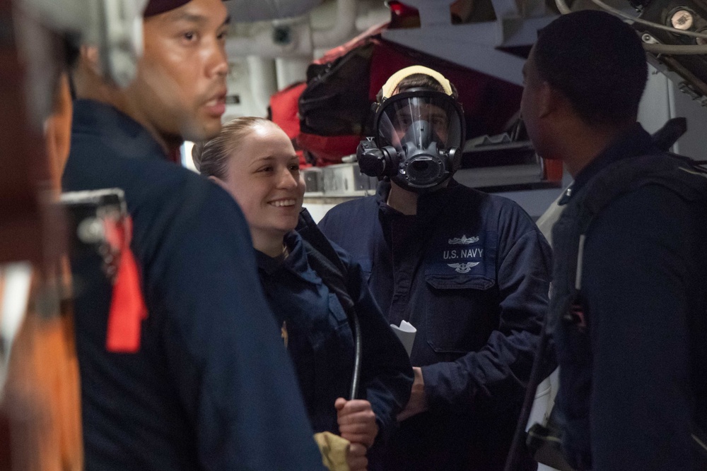 USS Kidd Conducts Damage Control Drill