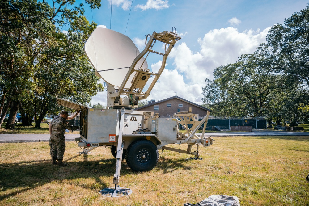 C Co., 898th Brigade Engineer Battalion Soldiers deploy the Satellite Transportable Terminal