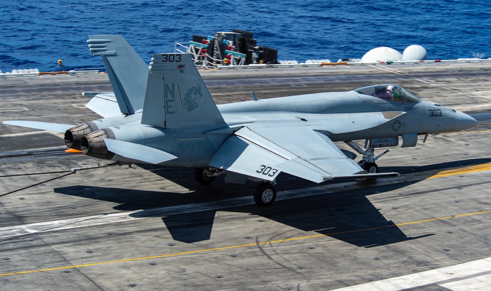 F/A-18E Super Hornet Lands on USS Carl Vinson Flight Deck