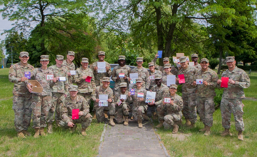 Deployed 50th Regional Support Group Soldiers receive care packages in Poland