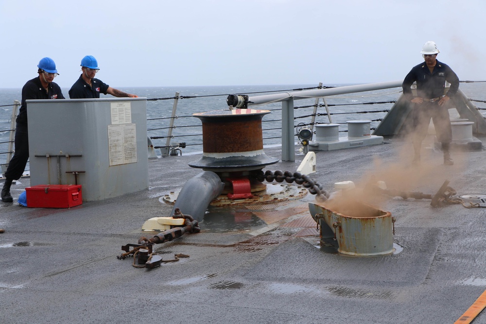 USS Wichita Sailors Conduct an Anchoring Evolution Upon Departure From Antigua and Barbuda