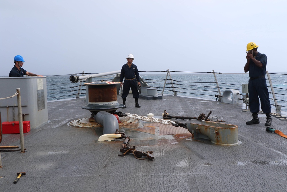 USS Wichita Sailors Conduct an Anchoring Evolution Upon Departure From Antigua and Barbuda