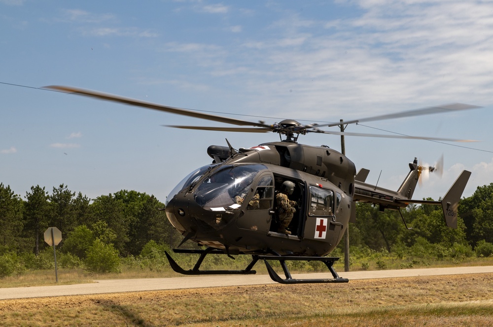 A UH-72 Lakota and air crew participate in medevac exercise at PATRIOT 21
