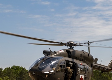 A UH-72 Lakota and air crew participate in medevac exercise at PATRIOT 21