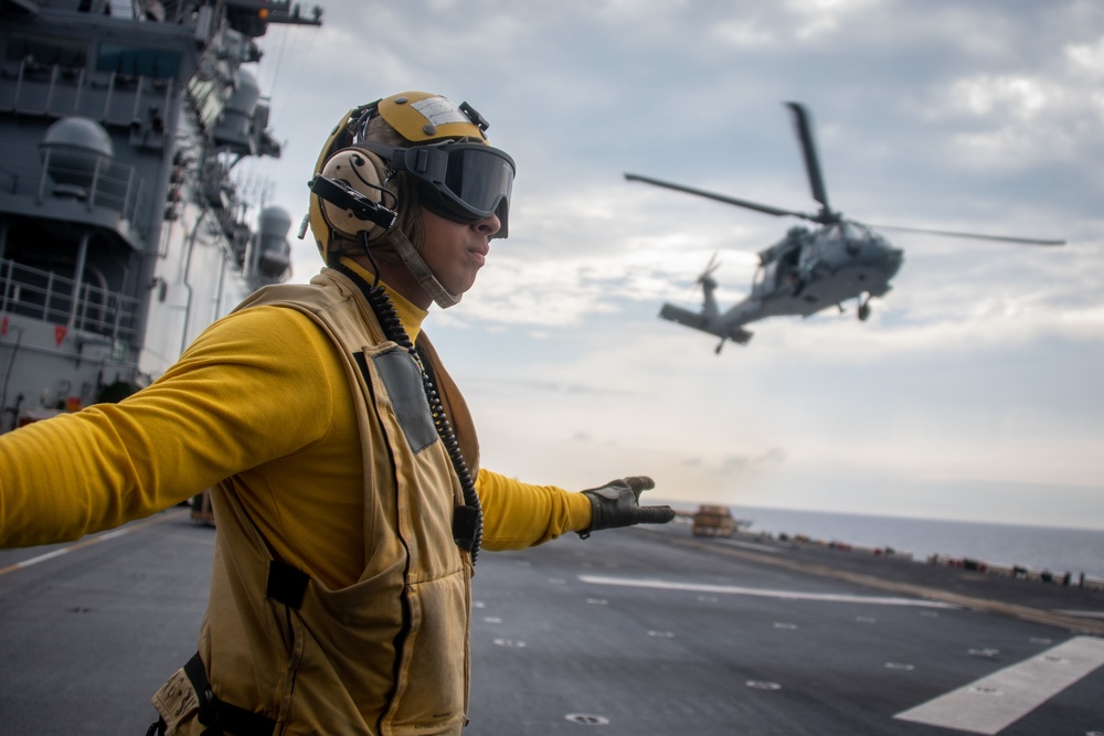 USS America (LHA 6) Conducts A Replenishment-At-Sea