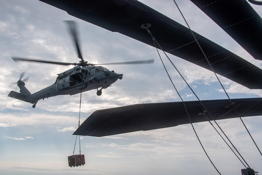 USS America (LHA 6) Conducts A Replenishment-At-Sea