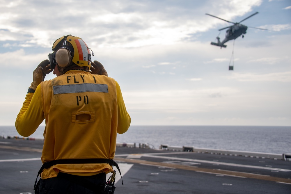 USS America (LHA 6) Conducts A Replenishment-At-Sea