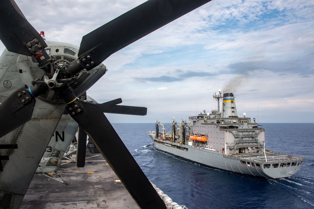 USS America (LHA 6) Conducts A Replenishment-At-Sea