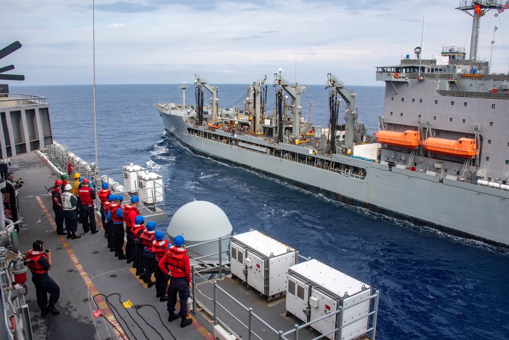 USS America (LHA 6) Conducts A Replenishment-At-Sea