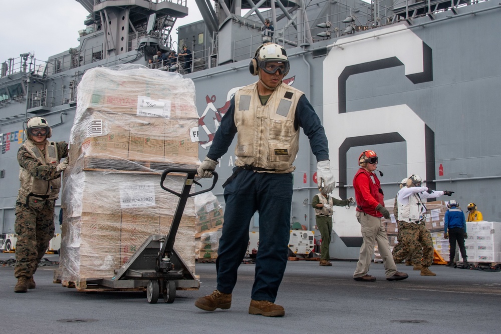 USS America (LHA 6) Conducts A Replenishment-At-Sea