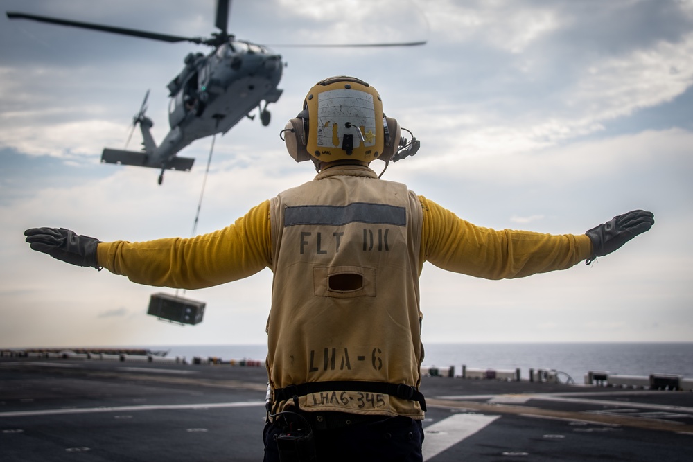 USS America (LHA 6) Conducts A Replenishment-At-Sea