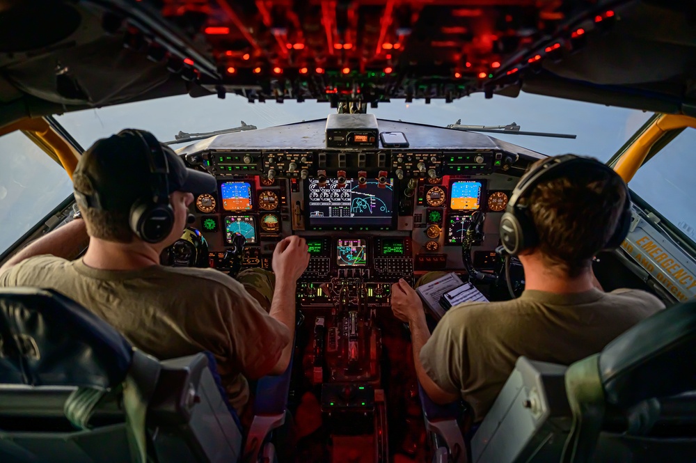 KC-135 Stratotanker Refuels E-3 Sentry AWACS