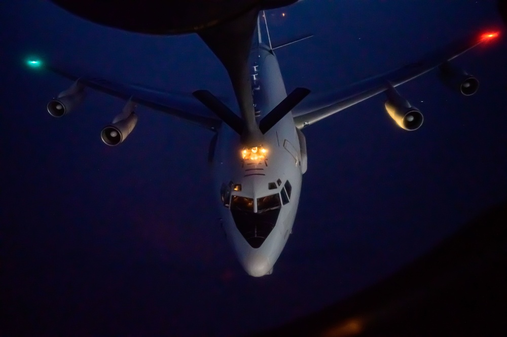 KC-135 Stratotanker Refuels E-3 Sentry AWACS