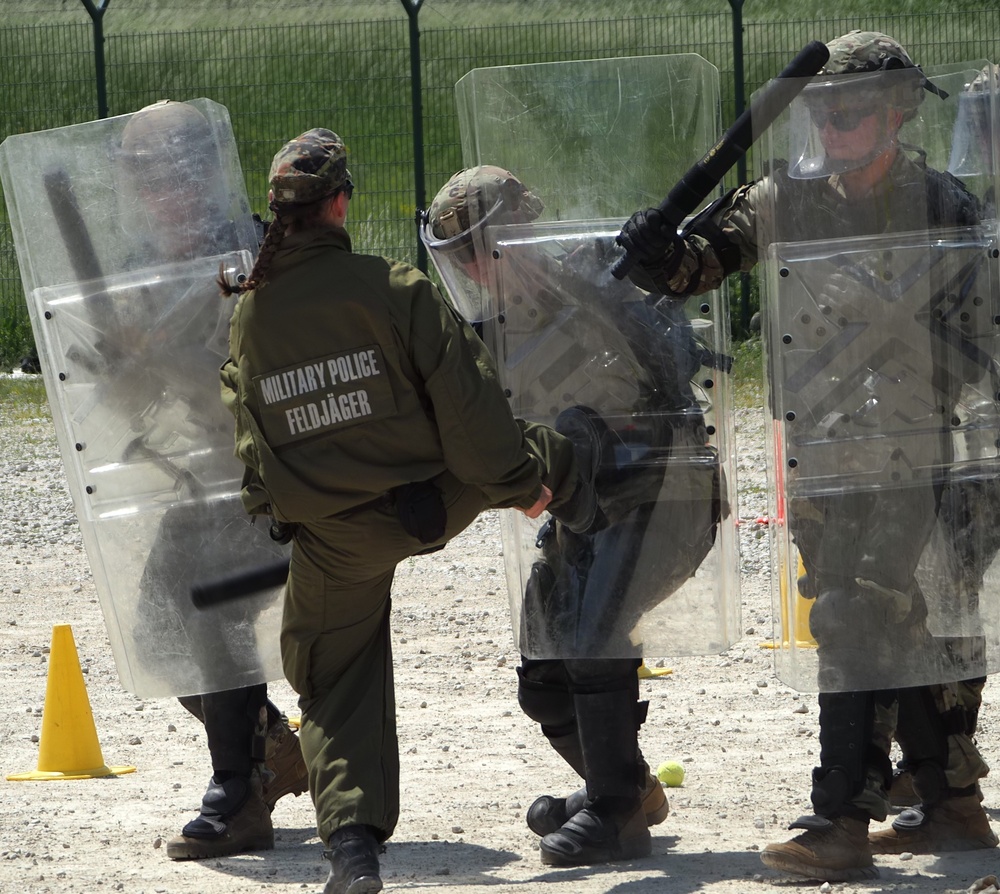 Multinational Crowd and Riot Control Training at the Joint Multinational Readiness Center at Camp Albertshof, Hohenfels, Germany.