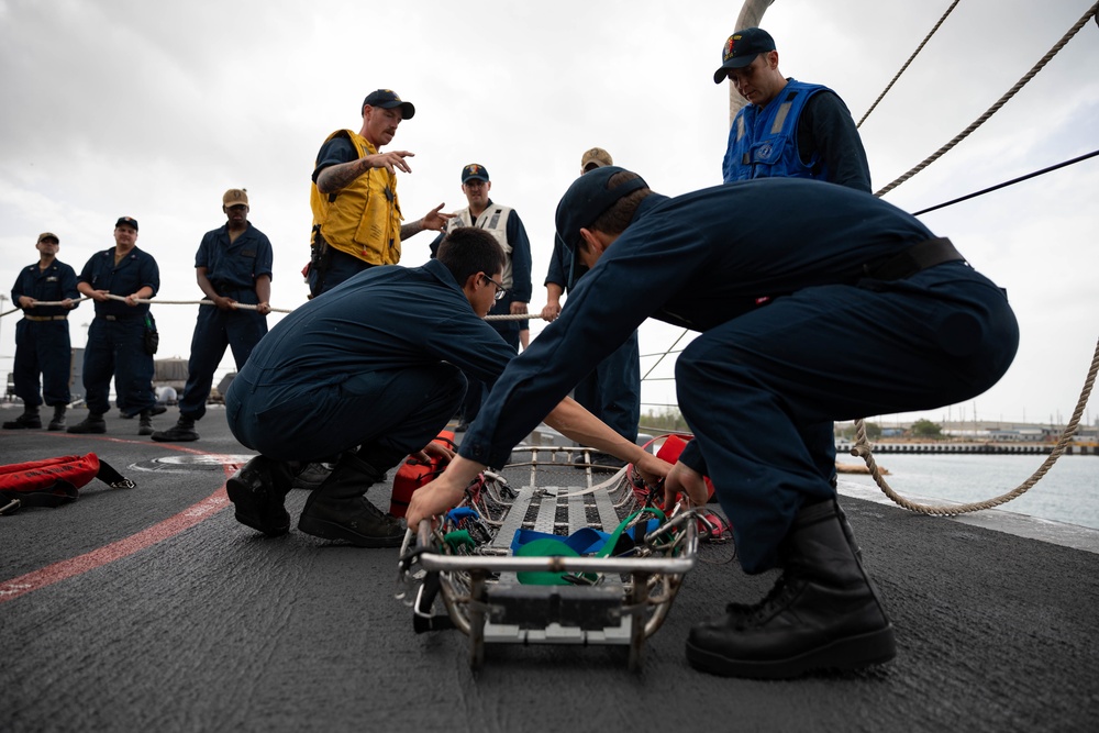 USS Sioux City Sailors Conduct a Man Overboard Drill