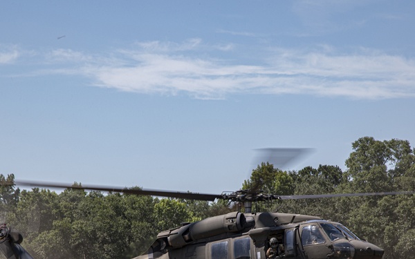 The U.S. Army Aeromedical Research Laboratory conducted airworthiness and aeromedical certification testing for the Medical Hands-free Unified Broadcast (MEDHUB)