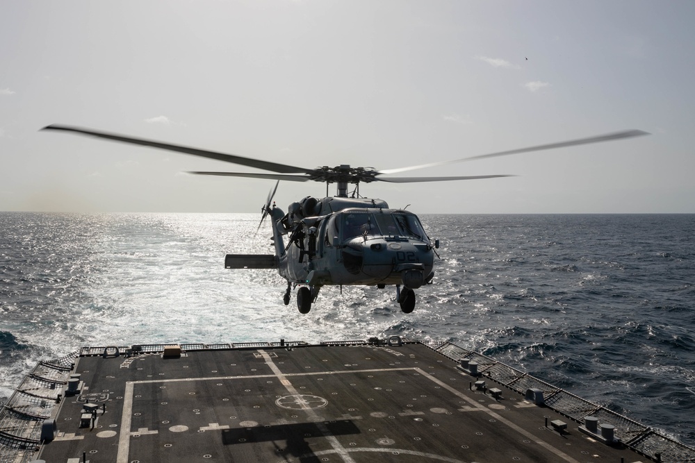 HSC 22 Helicopter Takes Off From Flight Deck of USS Sioux City