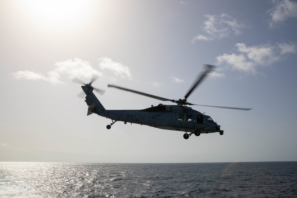 HSC 22 Helicopter Takes Off From Flight Deck of USS Sioux City