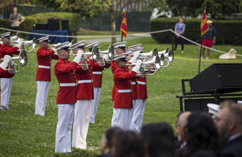 Marines host Assistant Professor of Surgery during Tuesday Sunset Parade