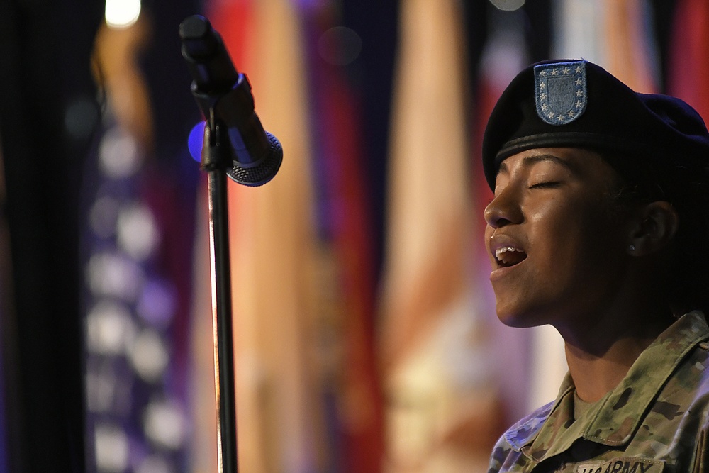 Advanced individual training Soldier sings national anthem