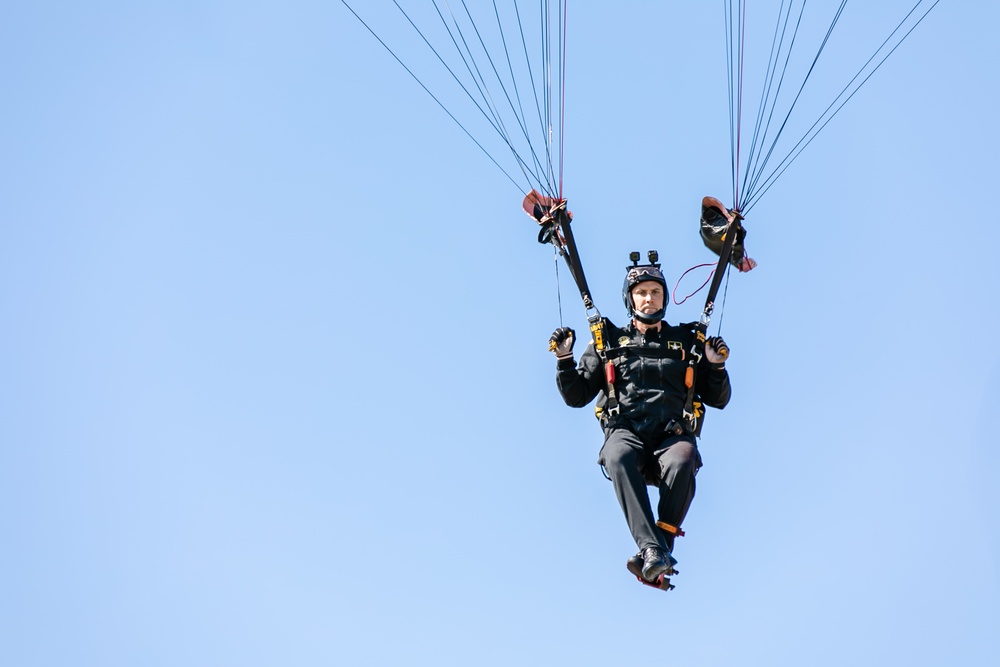 Parachutist on Army Golden Knights makes jump