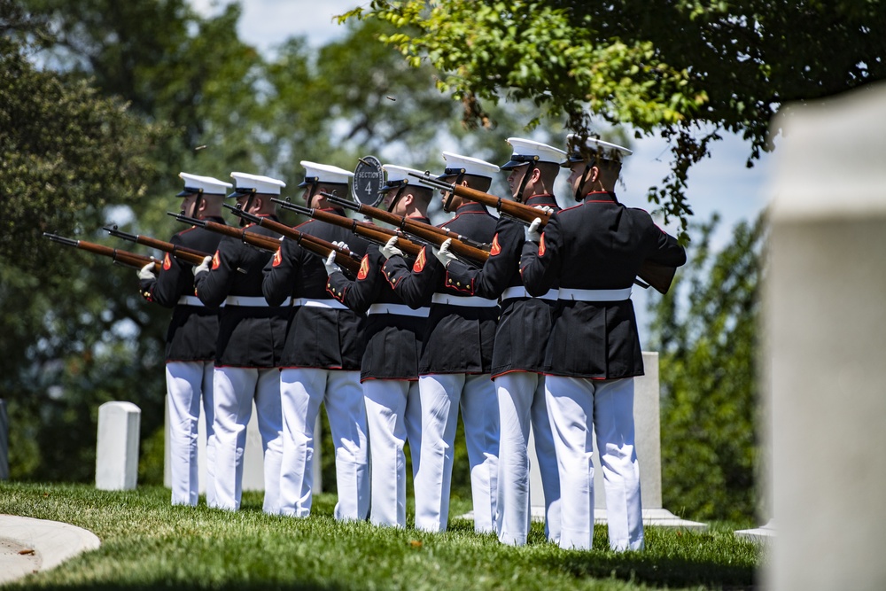 Military Funeral Honors are Conducted for U.S. Marine Corps 1st Lt. John Warner in Section 4