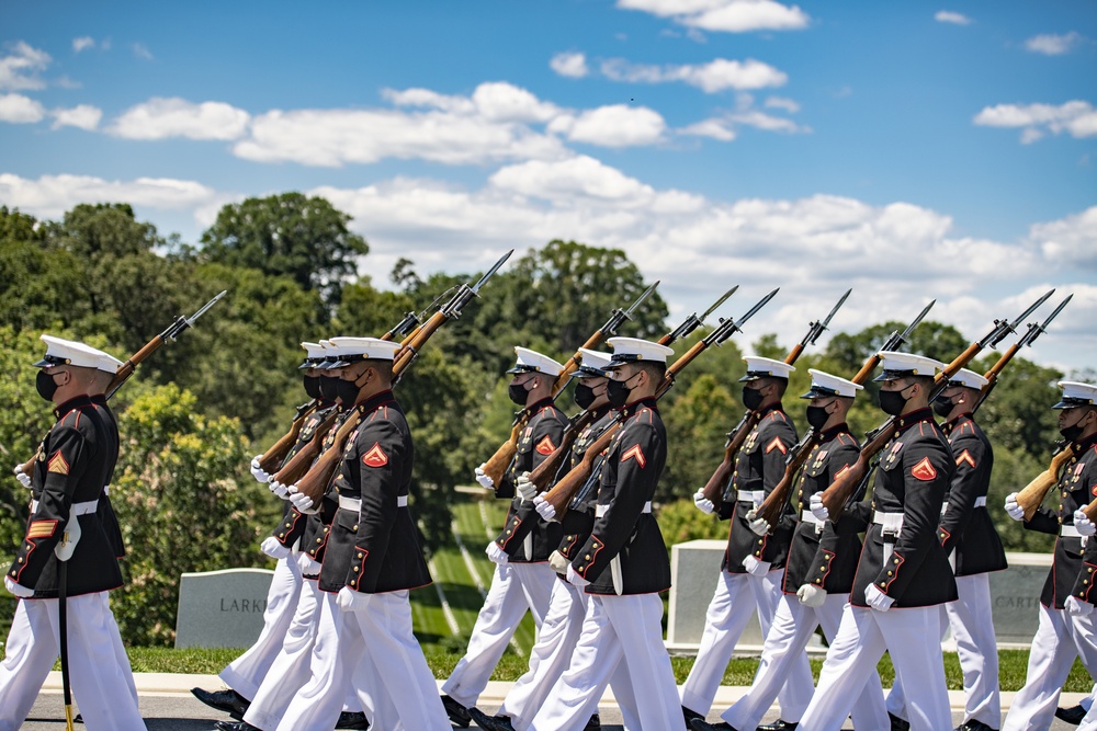 Military Funeral Honors are Conducted for U.S. Marine Corps 1st Lt. John Warner in Section 4