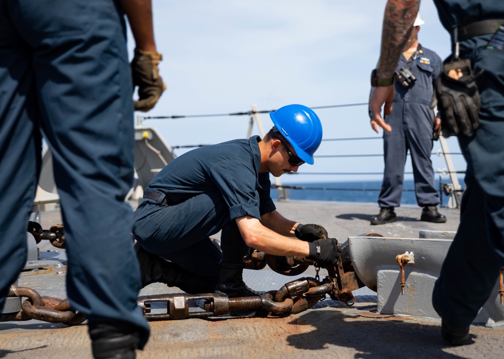 USS Sioux City Sailors Participate in Sea and Anchor Detail as the Ship Departs Martinique, France