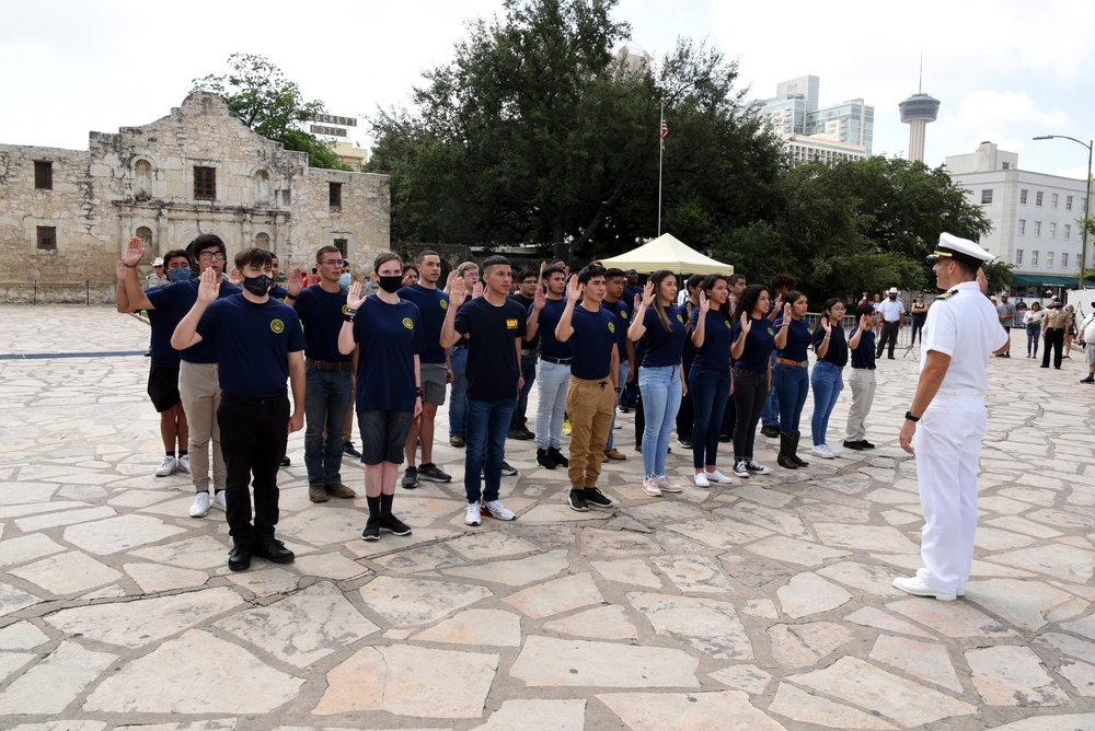 Future Sailors take Oath of Enlistment during Navy Day at the Alamo during Fiesta