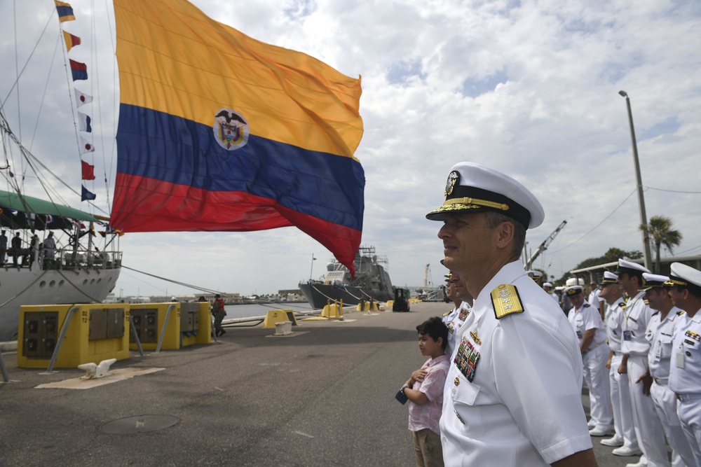 Commander of U.S. Naval Forces Southern Command/U.S. 4th Fleet Welcomes the Colombian Navy training ship ARC Gloria to Naval Station Mayport