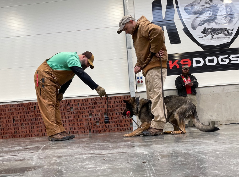 Working dog team travels overseas to purchase four-legged trainees