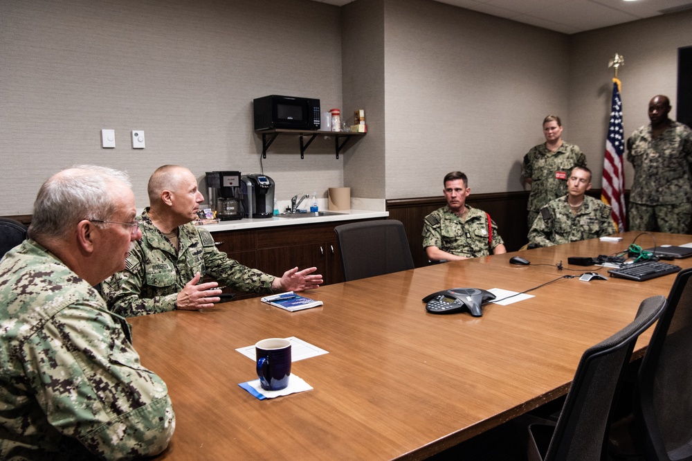 210628-N-TE695-0002 NEWPORT, R.I. (June 28, 2021) Navy Surgeon General and Navy Medicine FORCM speak to OTCN staff members
