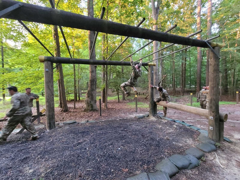 U.S. Army Soldiers Attending Advance Leaders Course complete the Obstacle Course