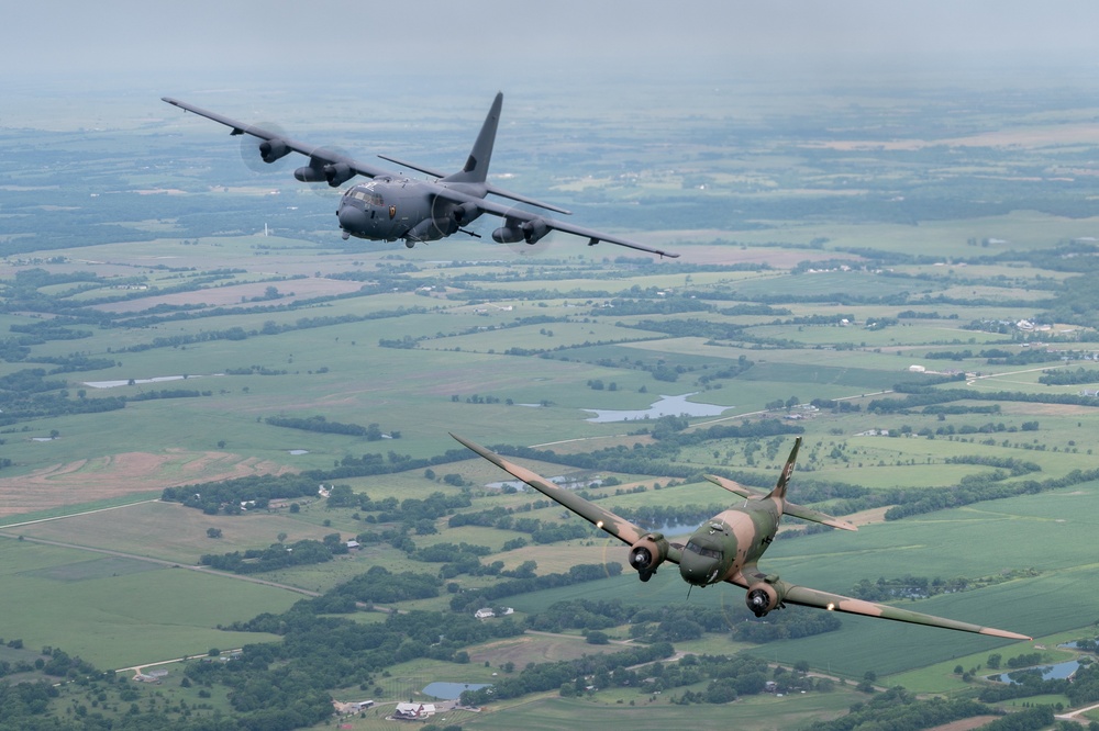 AC-47, AC-130J perform gunship legacy flight over Topeka