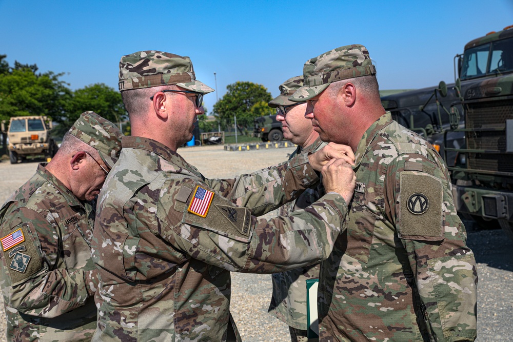 428th Transportation Company Soldiers receive Army Achievement Medal.