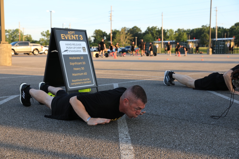 1st Theater Sustainment Command Senior and Junior Leaders take Army Combat Fitness Test Assessment