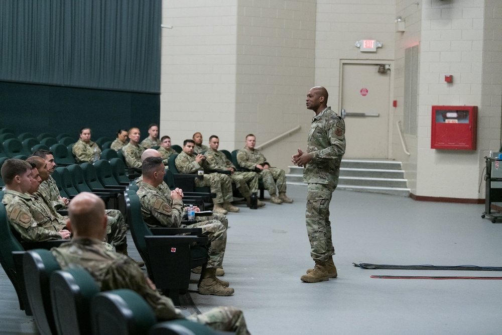 Brig. Gen. Collins discusses the future of base security with Travis Air Base defenders