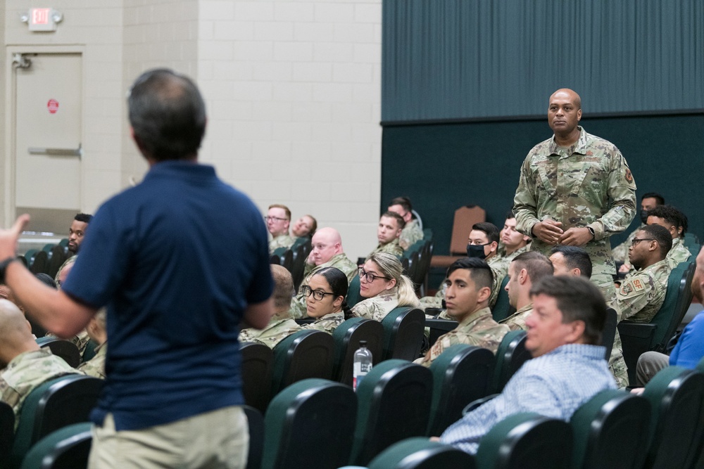 Brig. Gen. Collins discusses the future of base security with Travis Air Base defenders