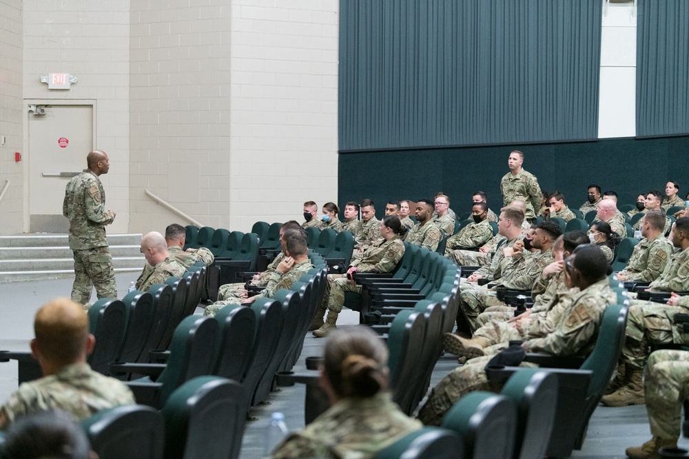 Brig. Gen. Collins discusses the future of base security with Travis Air Base defenders