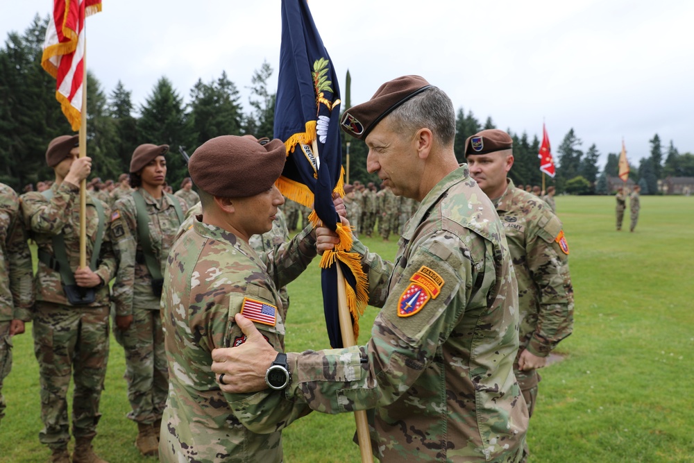 Maj. Gen. Scott Jackson Hands off Unit Colors to Col. Jonathan Chung