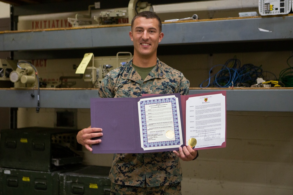 Marine from Palm Beach Florida awarded Service Person of the Quarter