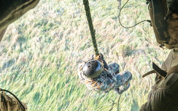 Multinational Special Operations Forces conduct fast-rope insertion and extraction training during exercise Sea Breeze 21.