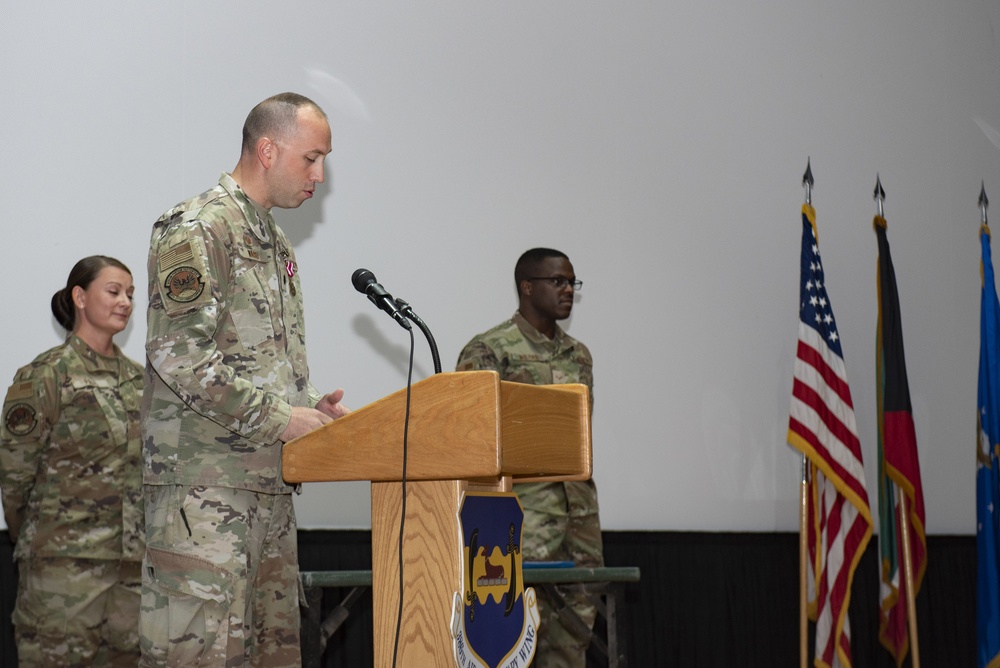 The 387th Expeditionary Support Squadron hosts a Change of Command ceremony