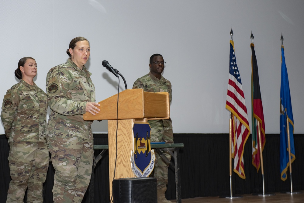 The 387th Expeditionary Support Squadron hosts a Change of Command ceremony