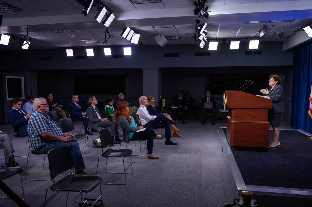 Pentagon Press Secretary John F. Kirby briefs the press