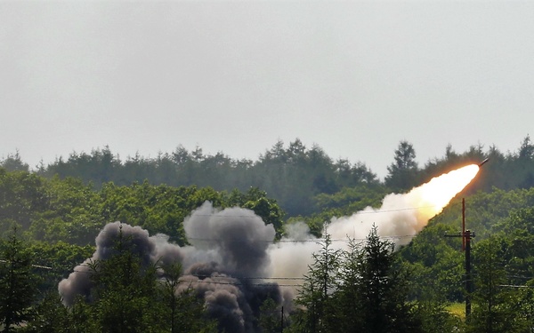 U.S. Army HIMARS and JGSDF MLRS live fire at Yausubetsu Training Area during exercise Orient Shield 21-2